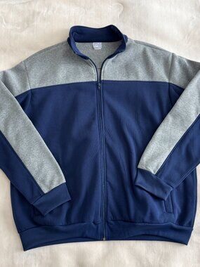 Vintage 90s Haband Casual Joe Jacket Mens XL Navy Gray Colorblock Full Zip